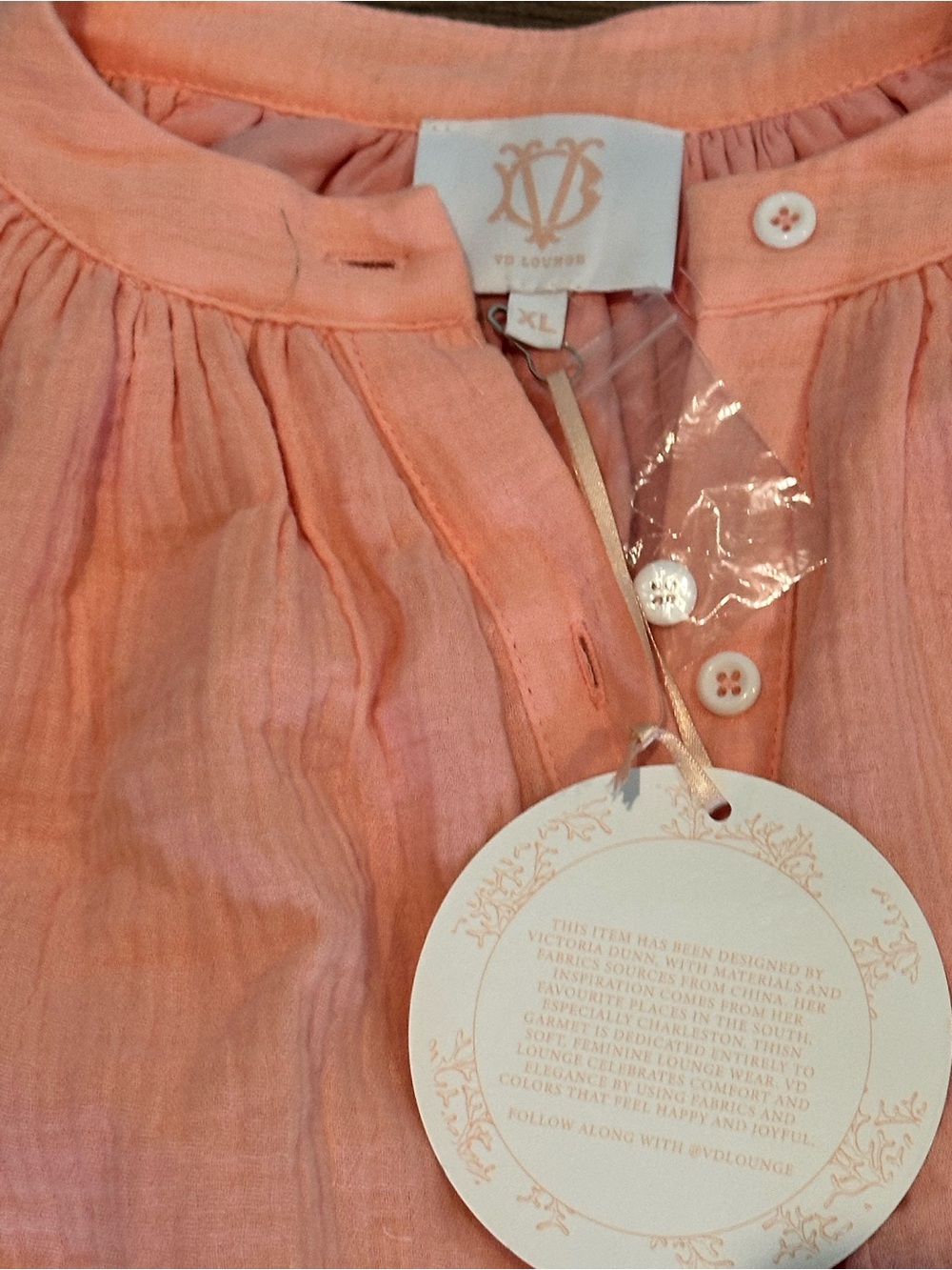 NWT! Victoria Dunn St Tropez Cotton Gauze Button Down Dress in Peach Size XL - Picture 3 of 7
